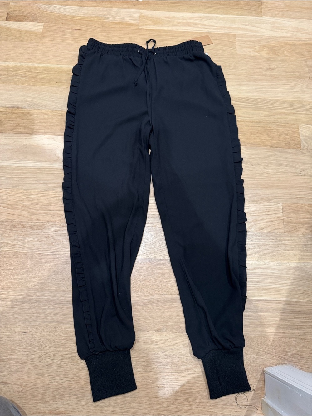 RACHEL Rachel Roy Black Ruffle-Trim Jogger Trousers